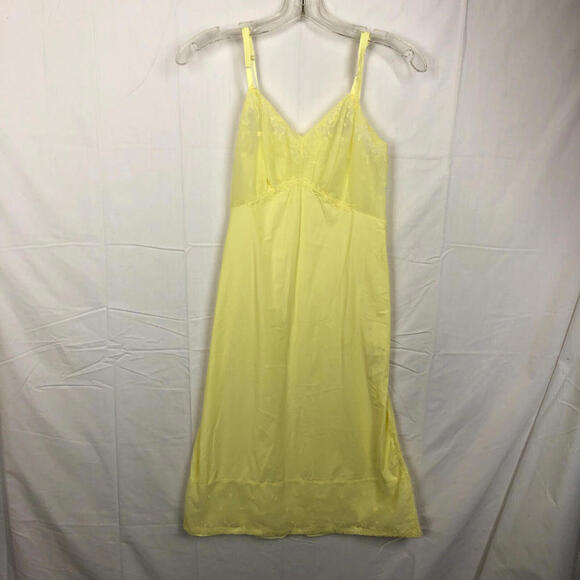 Vintage Embroidered Yellow Slip 34  Adjustable Straps V-Neck Side Slit 3000-3 - Picture 2 of 6